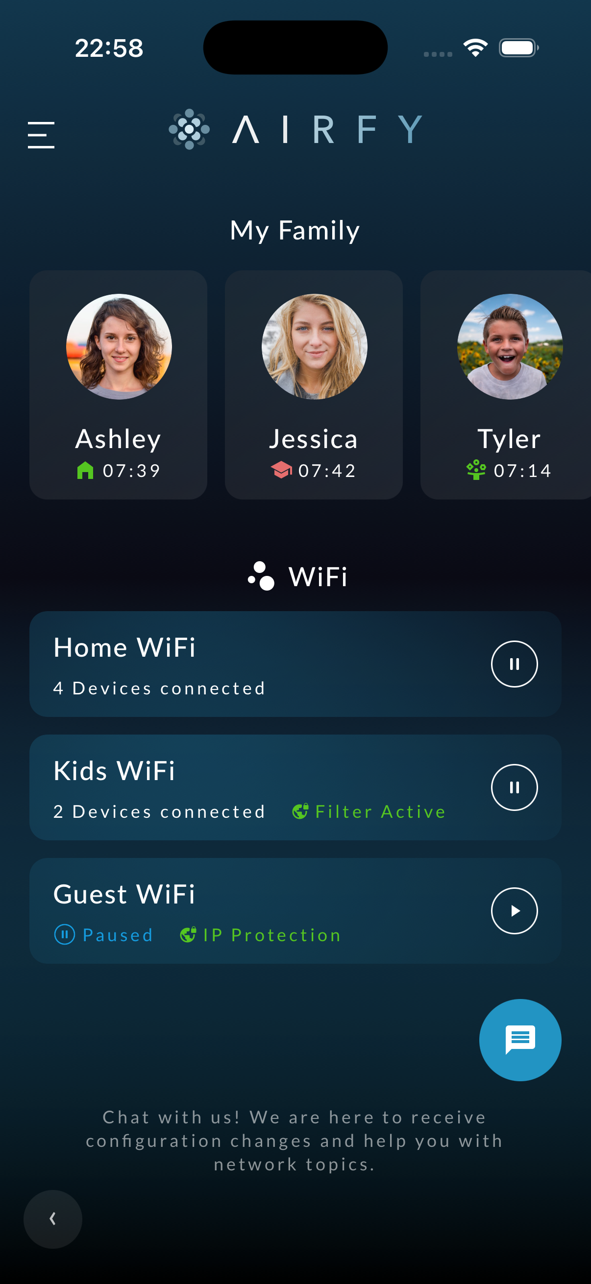 MeshNode app family WiFi controls